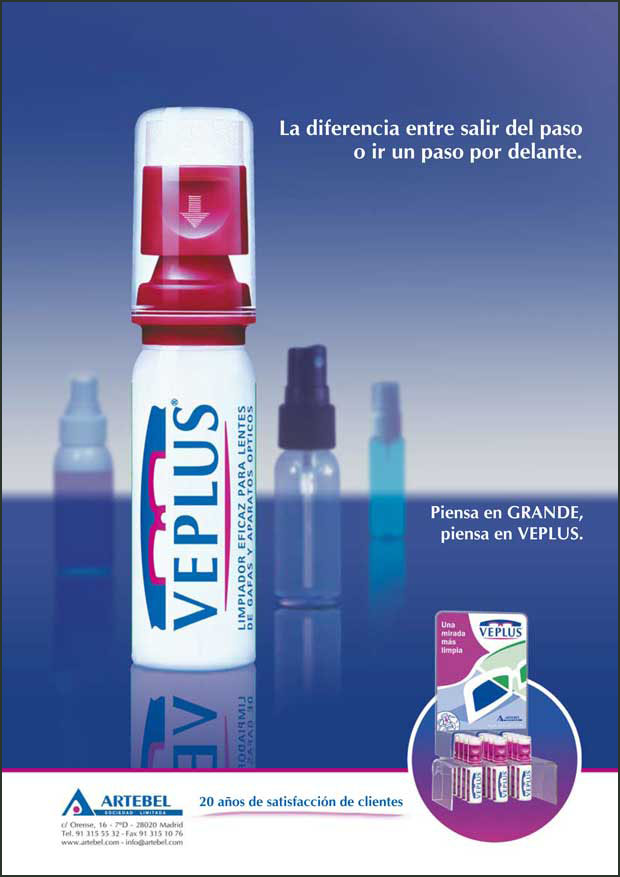 VEPLUS eyeglass cleaner advertisements to Spanish opticians.